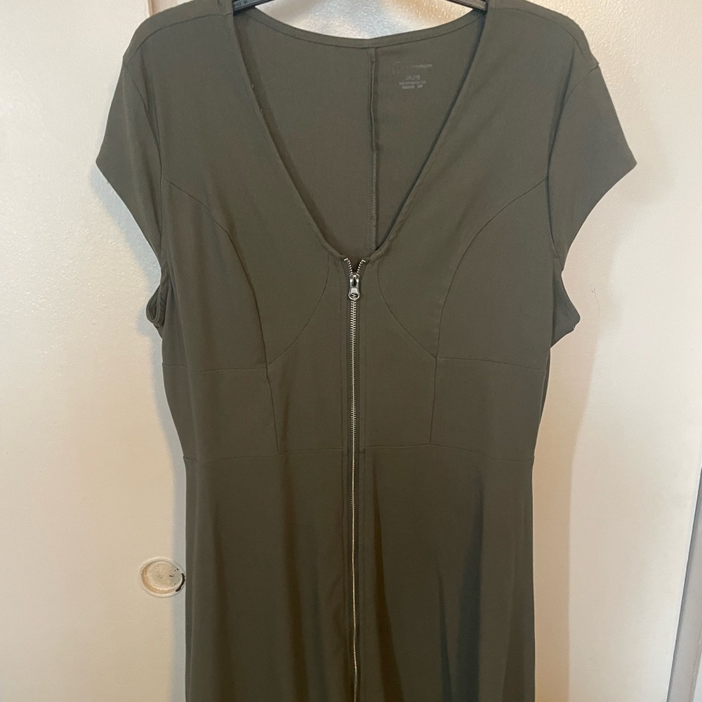 Olive Green Zip-Front Dress